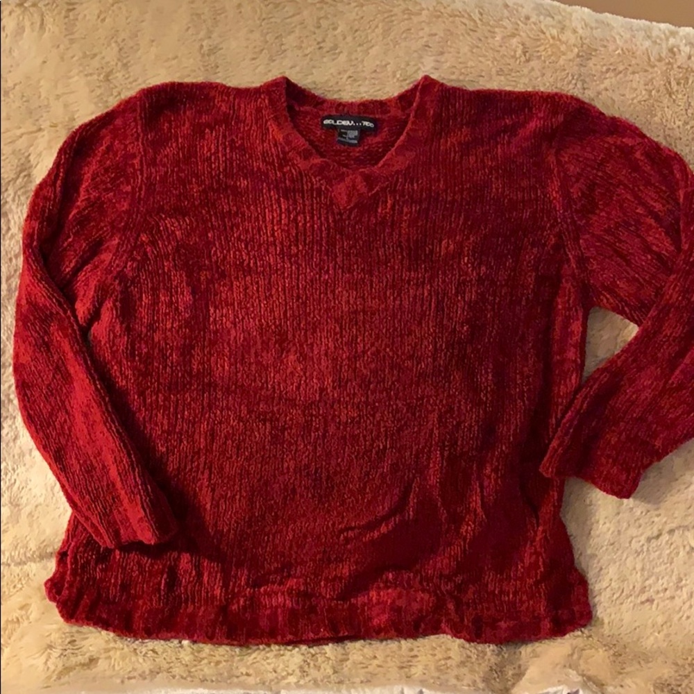 Plush Red Sweater Lg Soft Fuzzy and Warm V-Neck